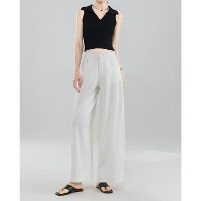 Lockere weiße Drei-Beweis-Denim-Bananehose für Damen im Sommer Neue Hose mit weitem Bein Hochtaillierte Säbelhose