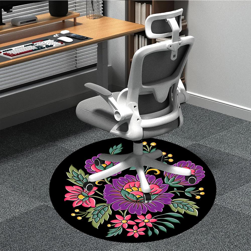 

1PC Floral Embroidery Pattern Chair Carpet for Office, Indoor Non-Slip Washable Carpet, Soft Comfortable Mat For Office Room yy250930296 80cm by 80cm