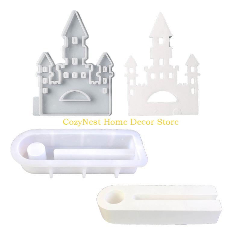 92MF Castle House Candle Holder Castings Molds Resins Moulds Gypsum Clay Molds Candlesticks Silicone Molds Home Decorations