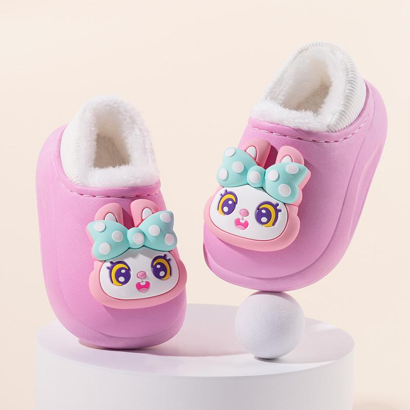 Winter Children's Cotton Shoes with Plush Insulation Cartoon Cotton Slippers for Boys and Girls, Cute Waterproof Fluffy Slippers
