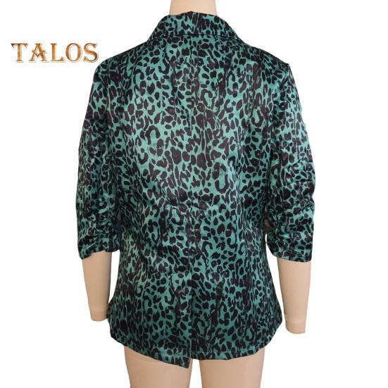 Chaqueta de traje de mujer con solapa, manga larga, un solo botón, estampado de leopardo en bloques de color, corte ajustado, ropa informal de negocios
