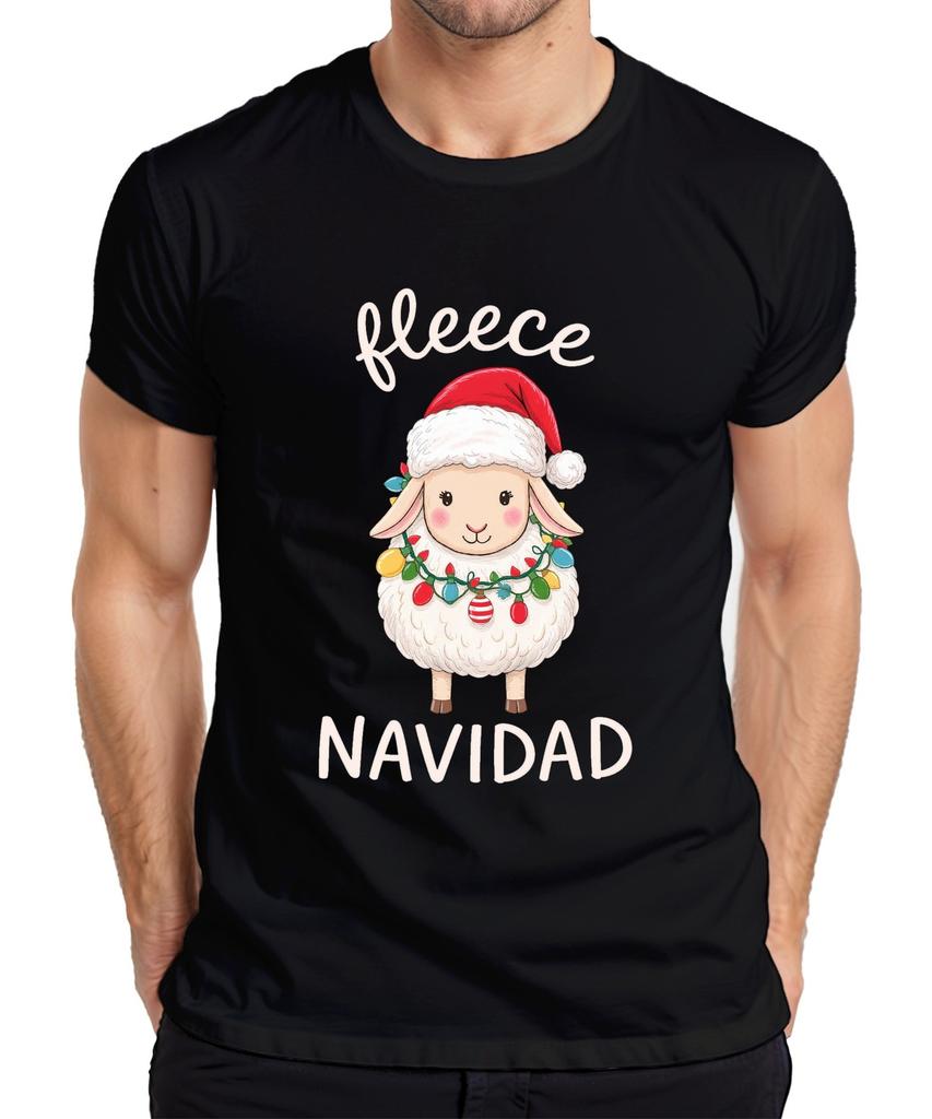 Fleece Navidad Cute Sheep Christmas String Lights Santa Unisexs TShirt