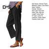 Women Pants Mid-rise Elastic Waist Leisure Pants Solid Color Straight Wide-Leg Casual Pants with Pockets