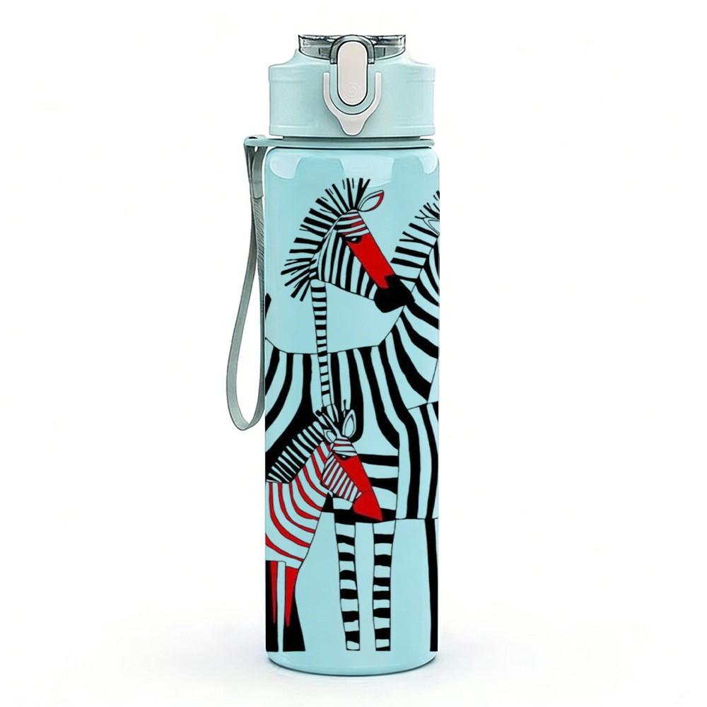 1PC Black White Zebra Animal 750ml Color Plastic Sports Water Bottle Leakproof Flip Straw Lid Suitable for Sports Office Home Use