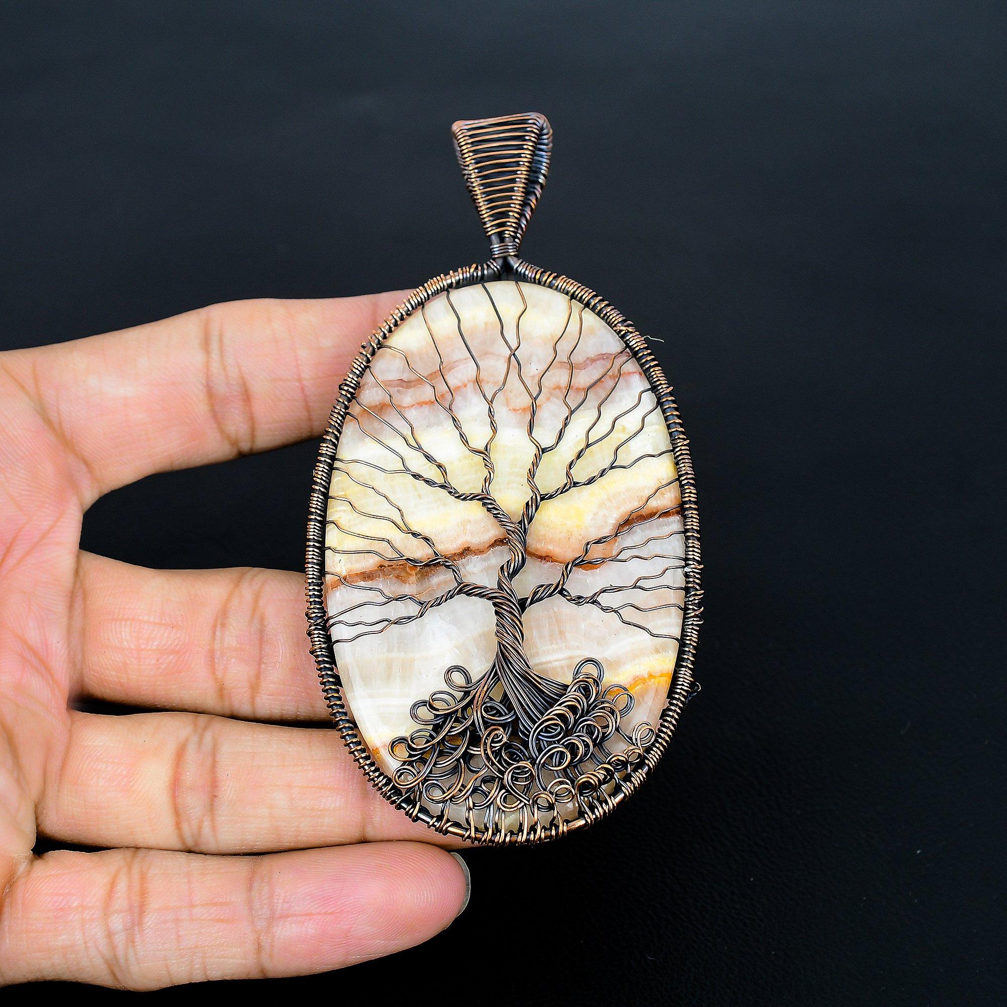 

Landscape Jasper Pendant, Handmade Gemstone 999 Copper Wire Wrap Tree Of Life Pendant Antique Jewelry, For Gift Copper Jewelry 4.21 Inches