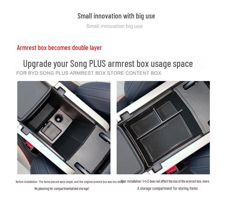 Compatible with 22 BYD Song PLUS Models: Armrest Box and Center Console Storage Organizer for Interior Decoration and Modification