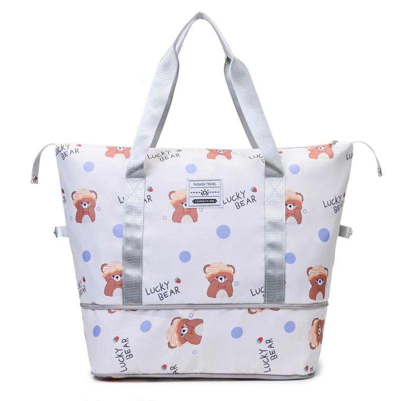 Expandable Cartoon Print Travel Bag: Large Capacity for Pregnant Women, Wet/Dry Separation, Ideal for Gym and Handheld Use