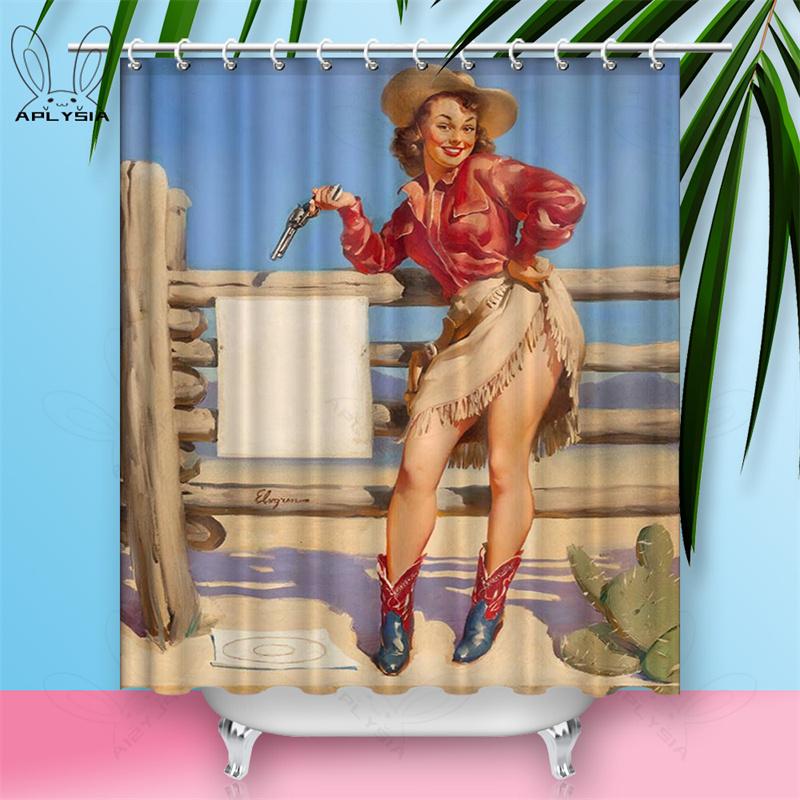 Custom Sexy Girl Hot Breast Shower Curtains European Retro Woman Skirt Dress Daily Waterproof Polyester Fabric Bathroom Curtain