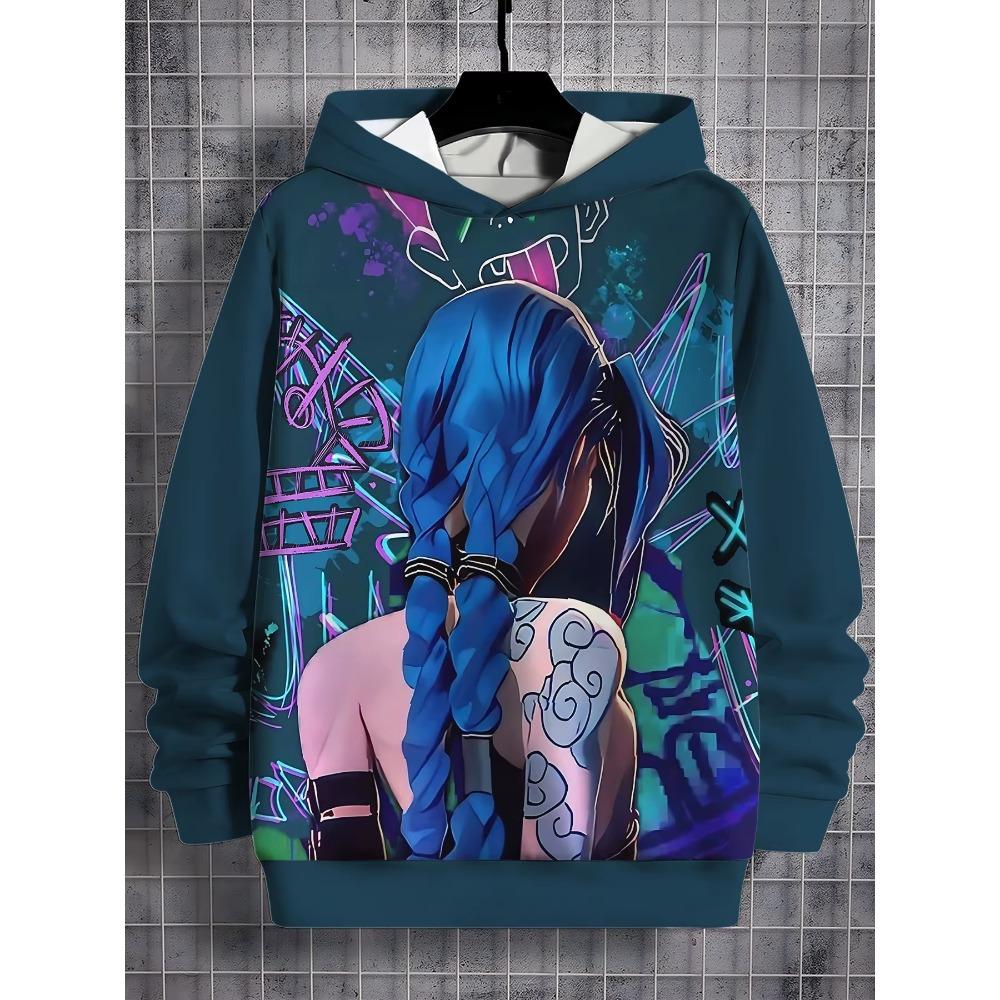 Anime Gioco Arcane Jinx Felpe con Cappuccio Stampa 3d Uomo Donna Moda Felpa Donna Felpe Tuta Unisex Pullover Abbigliamento Lol 5XL