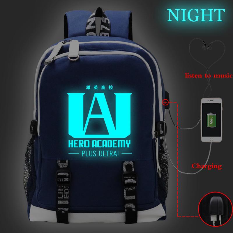 My Hero Academy Anime Peripheral Printing Backpack USB Interface Multifunctional Student School Bag Luminous