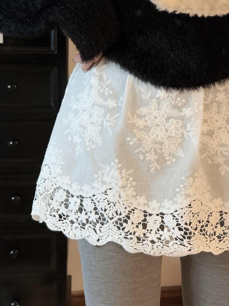 Autumn/Winter 2025 Shark Pants: Pure Cotton Lace Butt & Hip Cover Half Skirt Layer