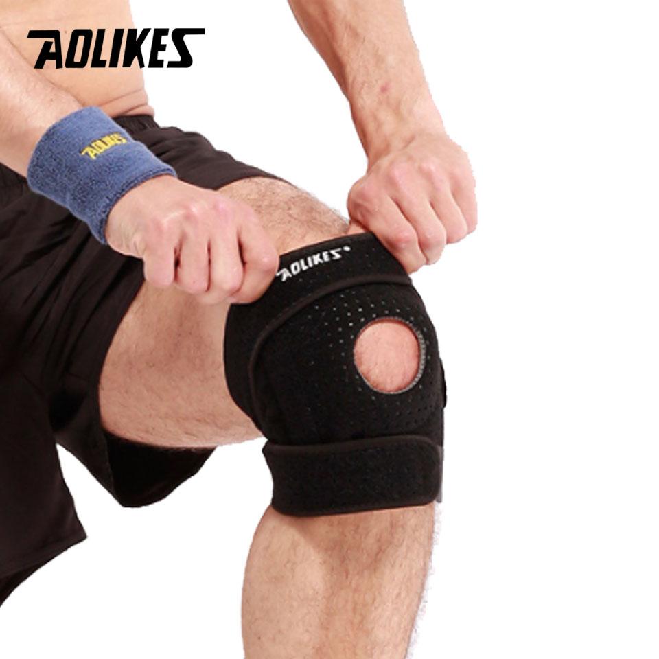 AOLIKES 1 Stück Kniebandage mit seitlichen Stabilisatoren & Patella-Gelpolstern zur Unterstützung bei Knieschmerzen für Kniepolster zum Laufen, Trainieren, Arthritis