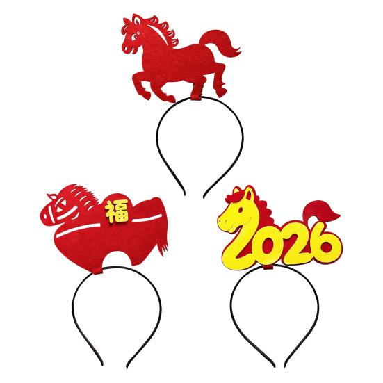 1/3Pcs 2026 New Year Headband Red Horse Headband Festive Spring Festival Party Hairband Holiday Selfie Prop
