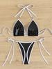 Color Block Tie Thong Sexy Two Piece Bikini Set Elegant Comfortable Swimwear