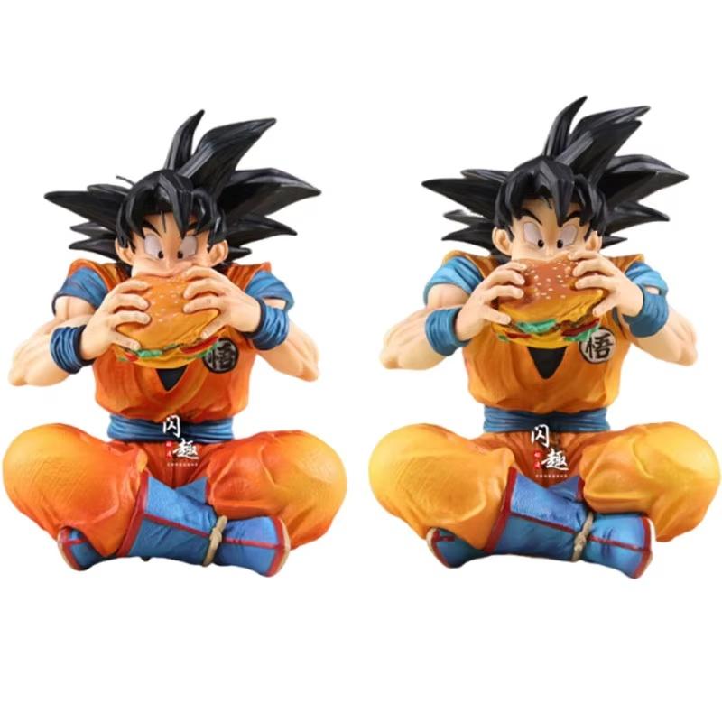 Dragon Ball Z Son Goku Figurine Anime DBZ Goku Eat Hamburger Action Figure Manga Super Saiyan Figuras 15cm GK Statue Model Gift