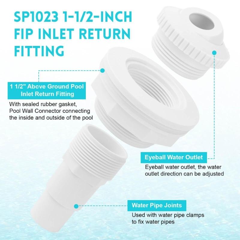 Aboves Ground Pool Return Jet With 3.4 Inch Adjustable Eyeballs Fitting And 1.5Inch Threaded Inlet For Water Circulation