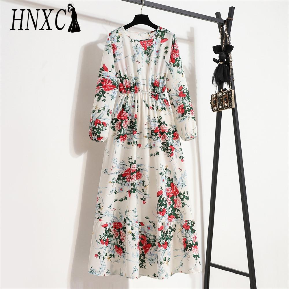 HNXC Spring Summer Bohemian Women Maxi Dress Casual Long Sleeve High Waist Beach Dress Women Floral Chiffon Dresses Vestidoes Mujer New