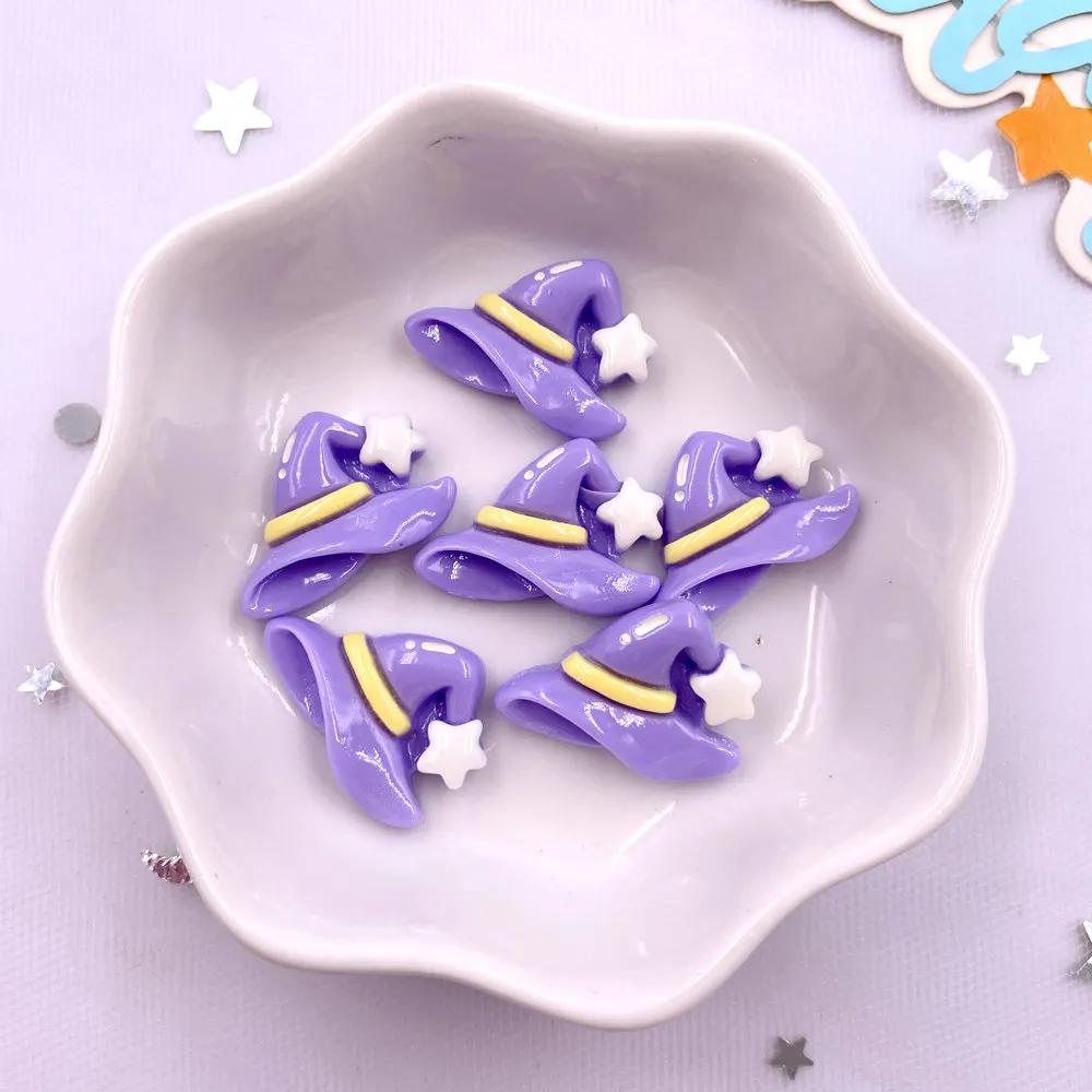 10Pcs Resin Colorful Cute Witch Hat Cat Bat Skull Figurines Flatback Stone DIY Bow Halloween Decor Scrapbook Accessories