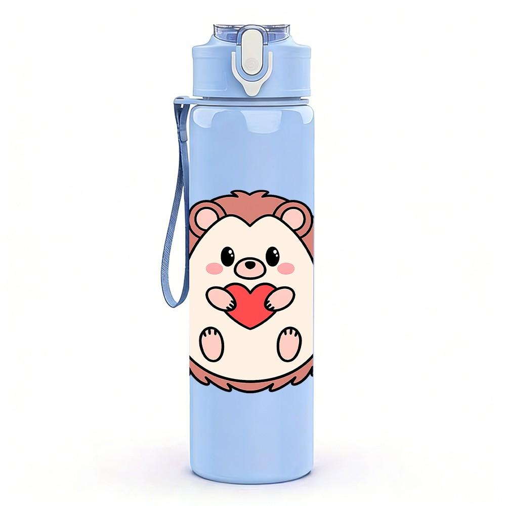 1PC Heart Cartoon Pattern 750ml Color Plastic Sports Water Bottle Leakproof Flip Straw Lid Suitable for Sports Office Home Use