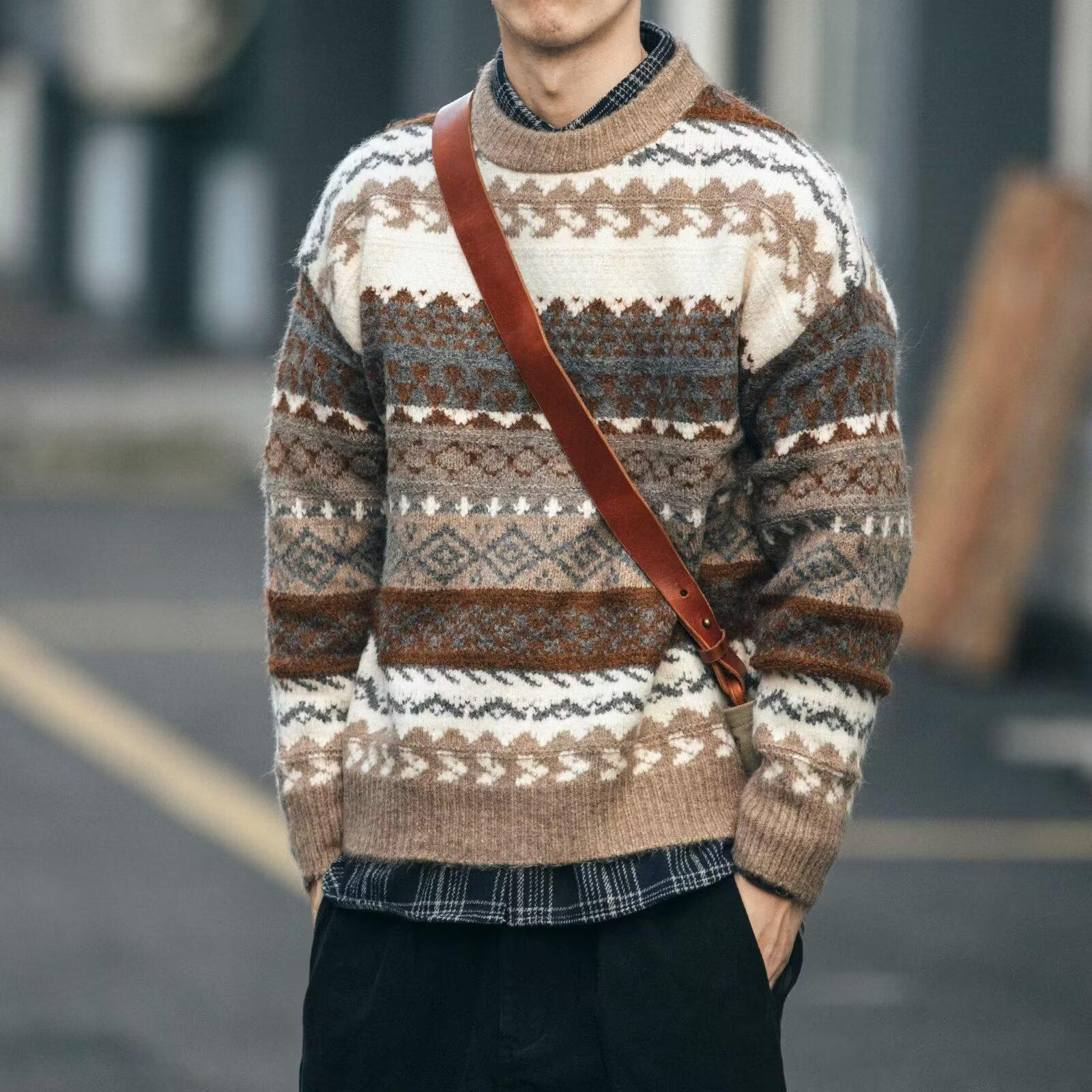 2025 Autumn/Winter Men s Retro Korean Style Knit Pullover Sweater 3XL