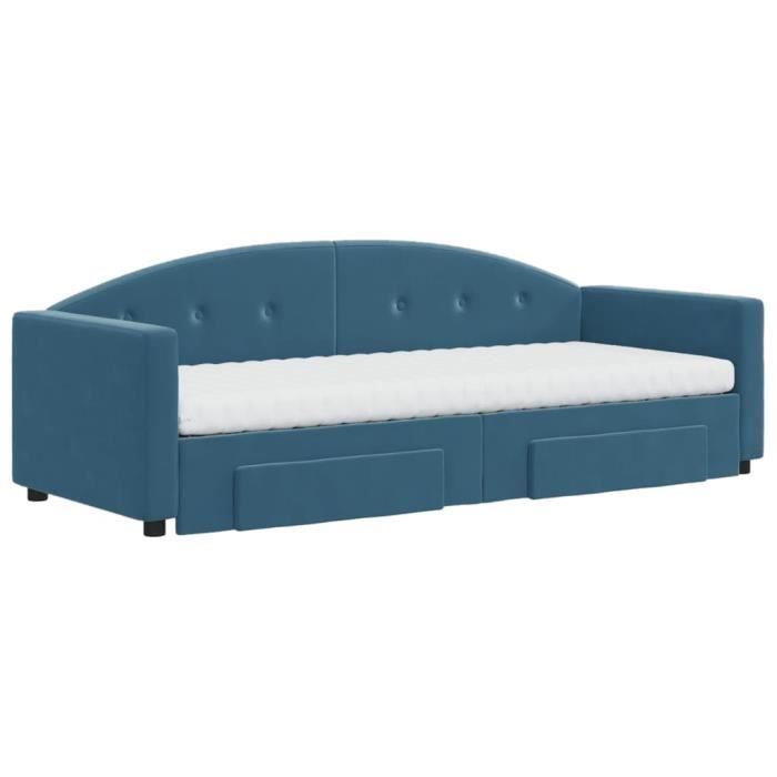 VidaXL Daybed with Trundle and Drawers Blue 80x200 Cm Velvet 3197365