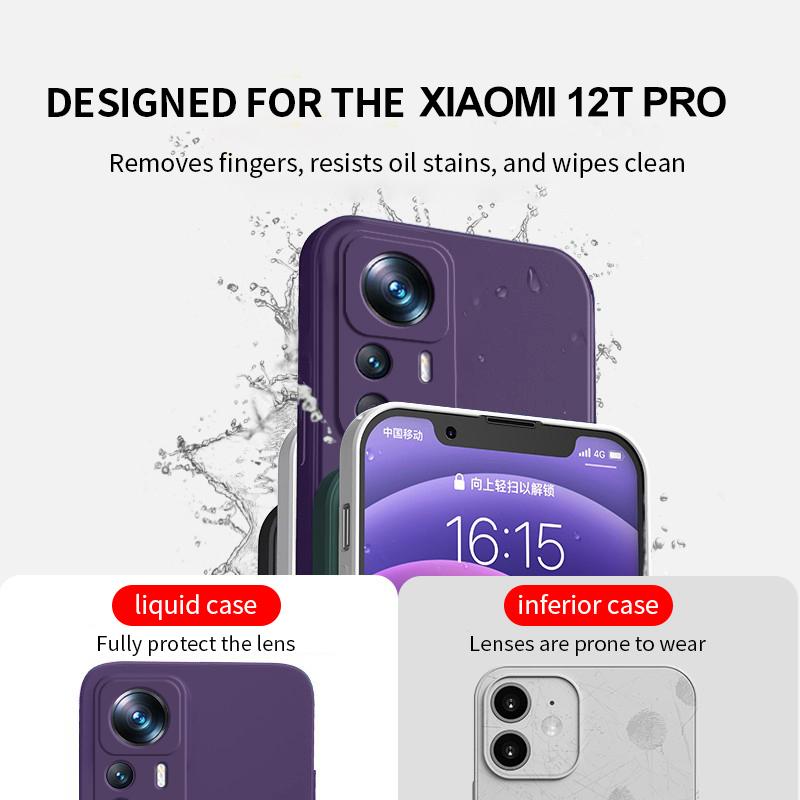 For For Xiaomi 12T Pro Case Square Liquid Silicone Camera Lens Protector Soft Cover For Xiaomi Mi 12T 12 T Pro Mi12t Pro Phone Cases