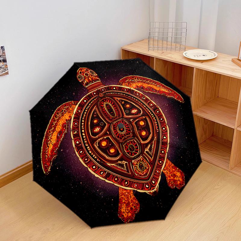 1 Stück Automatischer Faltregenschirm - Verziertes Schildkrötenmuster, Tragbares & Faltbares Design mit 8 Speichen, Weihnachts-Geburtstagsgeschenke