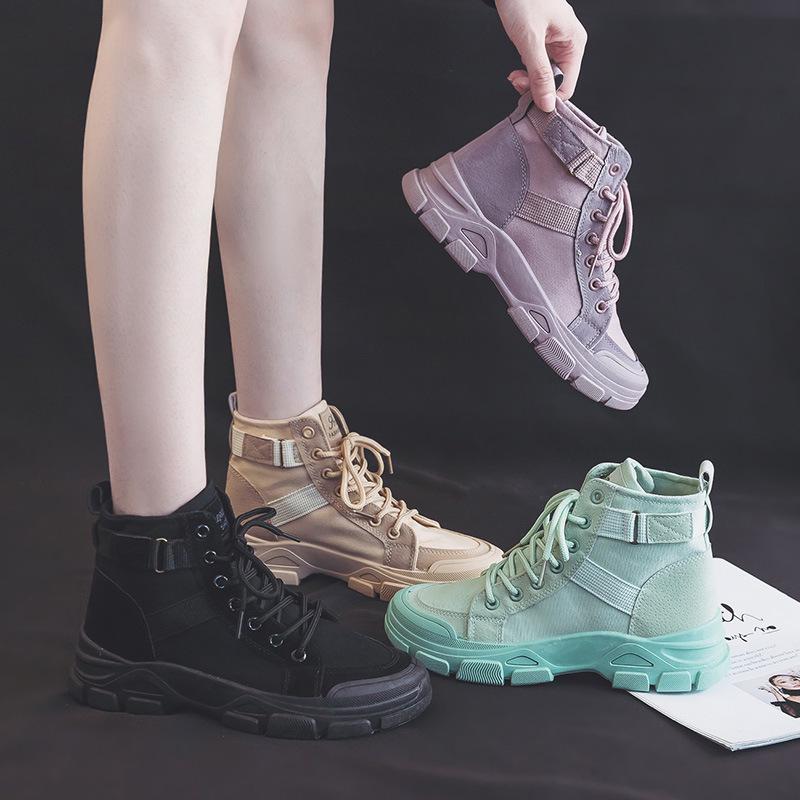 "Women's Classic Martin Boots: Versatile Korean Canvas Hiking & Motorcycle Style for Autumn/Winter"