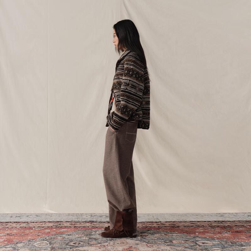 GREEN BELT Women's Retro Fair Isle Coffee-Colored Warm Coat