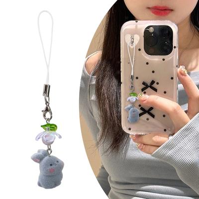 Charming Furry Rabbit Mobile Chain Resin Material Enhances Phone Aesthetics Suitable for Personalized Decoration