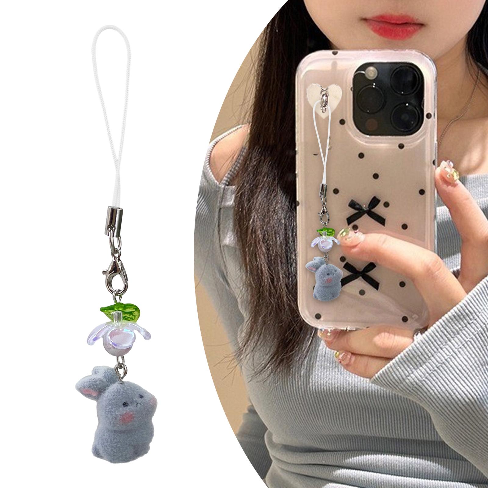 

Cute Flocked Rabbit Phone Strap Soft Touch Durable ResinCharm Easy to Install Perfect for Commuting and Campus Life сірий