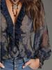 Romantic Boho Deep V-neck Paisley Ruffled Chiffon Shirt