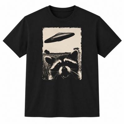 Funny UFO Raccoon Shirt Alien Space Graphic Tee Trash Panda
