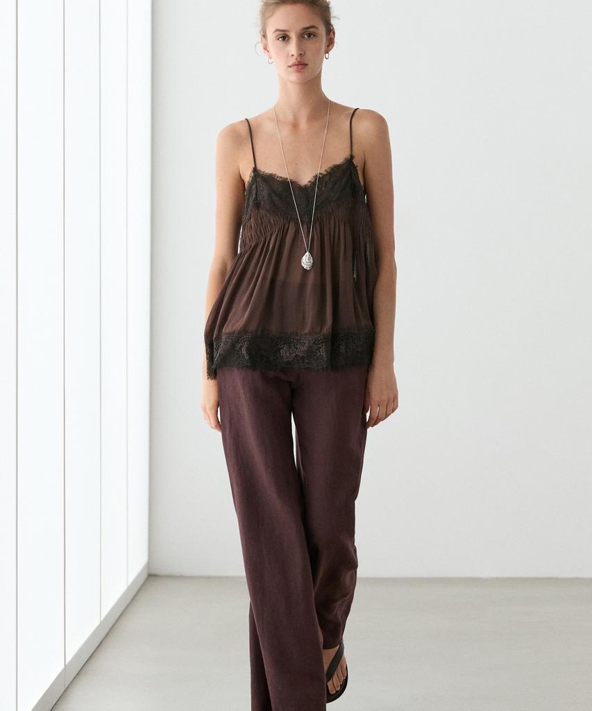 Masimodutti 100% Linen Mid-Rise Flare Pants
