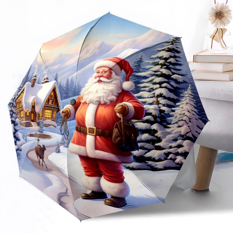 Christmas Automatic Umbrella with 8-Rib Sturdy Construction All-Season Umbrella for Travel Elegant Women's Umbrella