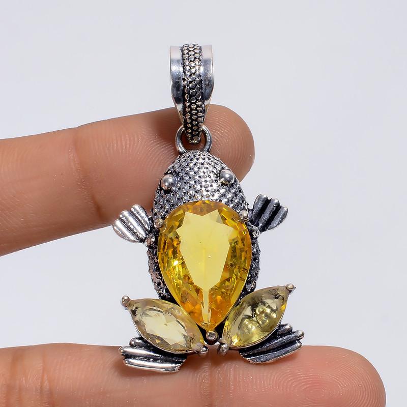 

Dazzling Top Grade Qualite 100% Natural Citrine Pear Shape Ethnic Style Handmade Jewelry 925 Steling Silver Plated Pendant 1.8 WSJ-5063 1.8