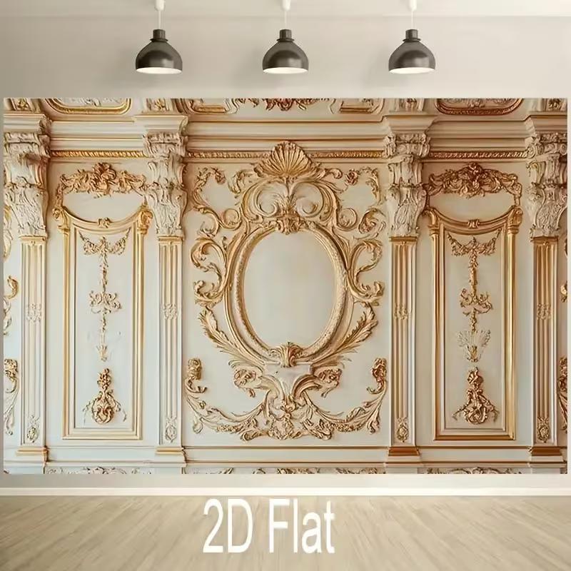 2D Barock-Kulisse im Vintage-Stil, Luxuriöser Goldener Palastwand-Hintergrund für Studio-Porträts