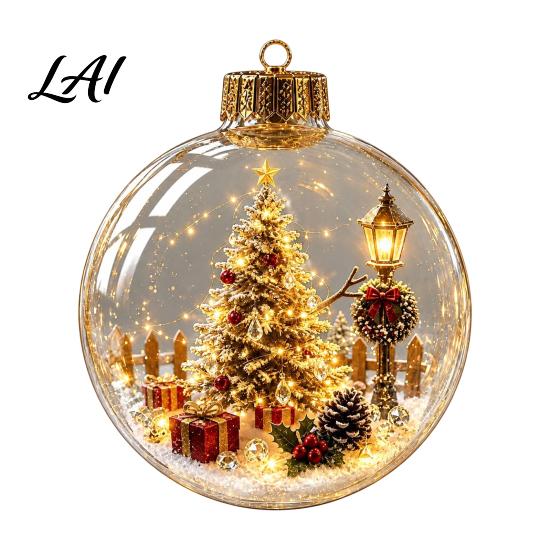 Holy Season Spiritual Gift Glowing Christmas Ball Ornaments Mini Holiday Scene Light-Up Hanging Clear Luminous Keepsake for Memorial Acrylic