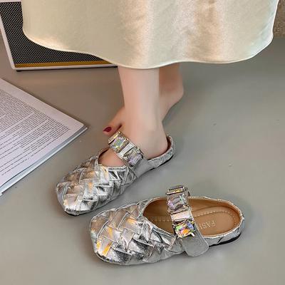 New Shoes Female Closed Toe Women's Slippers Fashion Dress Slippers Women Square Toe Rhinestones Flat with Outdoor Sandals