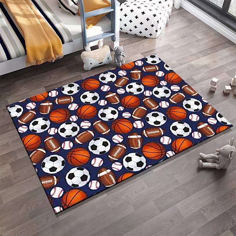 Sports-Themed Carpet with Footballs, Basketballs, Baseballs, Soccer Balls Suitable for Use As an Anti-slip for Living Room Bedroom Sofas