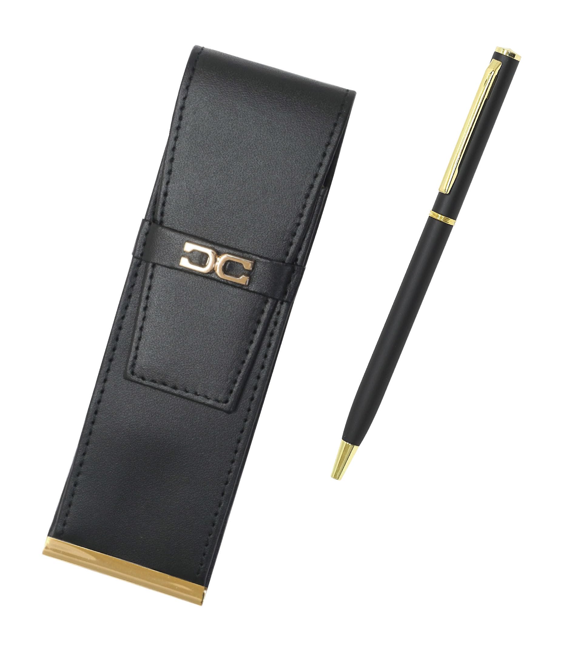 

Metal rotating ballpoint pen and recycled cowhide pen case set with insert eco-metal (T23-AU023-802) чёрный