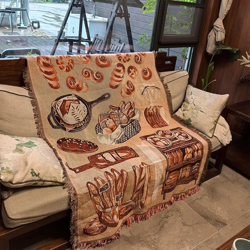 Nordic Style Decorative Sofa Throw Blanket Bohemian Pattern Home Aesthetics Bread Picnic Blanket Cover Tablecloth Room Rug