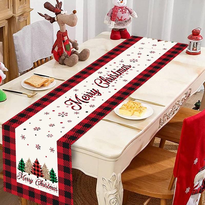 Christmas Ball Buffalo Plaid Table Runner Merry Christmas Decorations For Home Decor Xmas Table Flag Cover Gifts Happy New Year