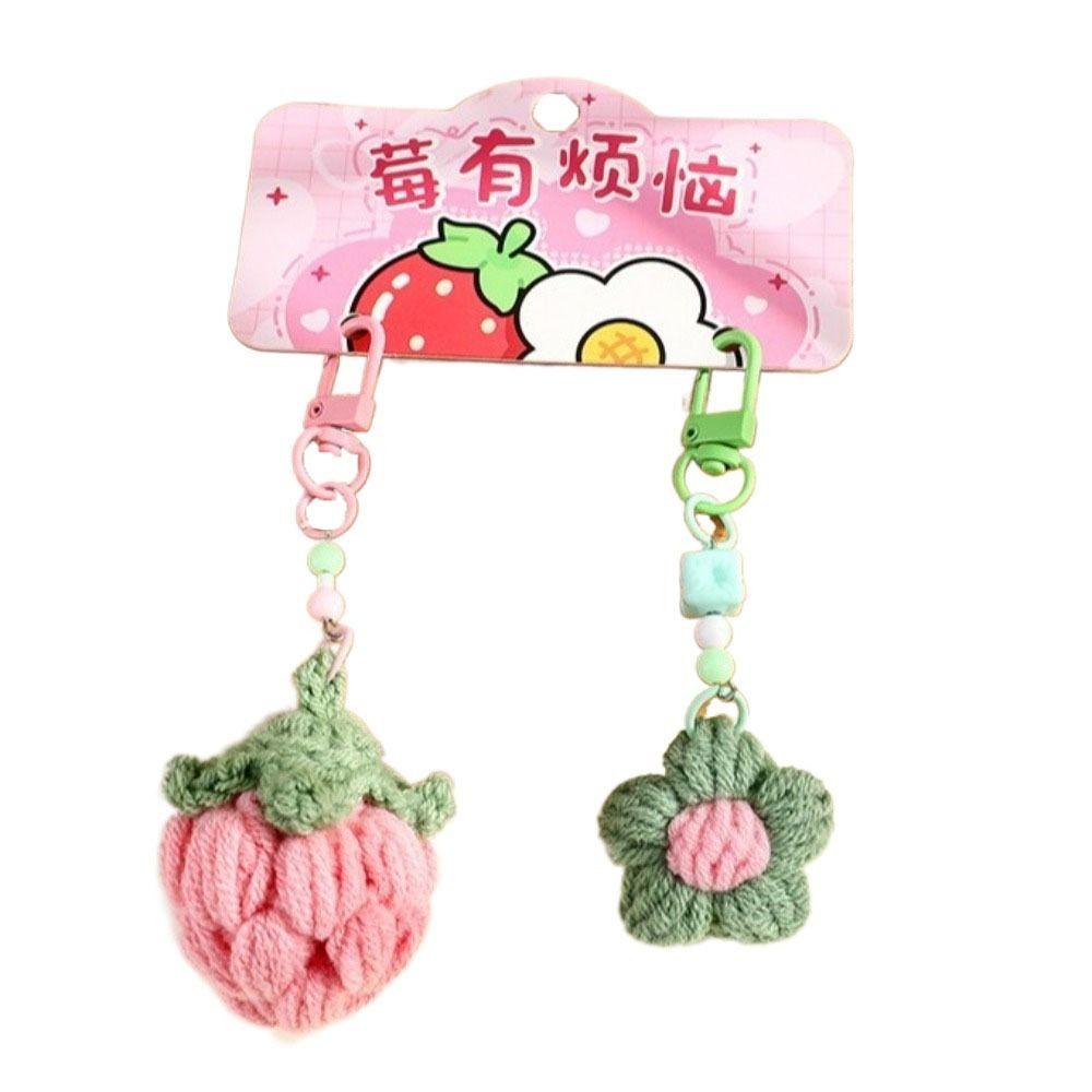 1pair Bag Hanging Knitted Flower Pendant Woolen Car Keyrings Cute Crochet Fruit Keychains  Backpack