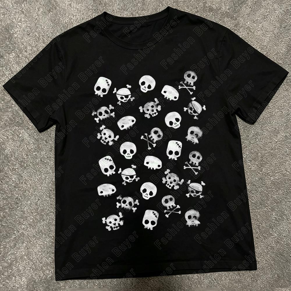 Summer Skull YK Style Punk S Aesthetic Harajuku Grunge Unisex Short Sleeve Street Tshirts Fashion Emo Girl Tops Clothing
