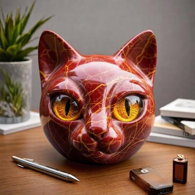 Realistic Cat Head Sculpture Hand-Carved Cat Head Statue Figurine Home