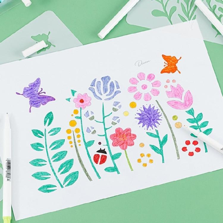 8-teiliges Set aus wiederverwendbaren, detaillierten Zeichenvorlagen für Anfänger und Profis im Bereich Journaling oder Kunstkurse