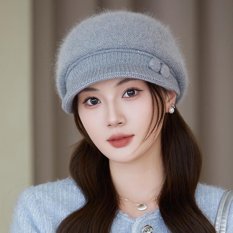 Podzimní a zimní tlustá čepice Dámská jednobarevná stovka s pletenou vlněnou čepicí Zesílená teplá vlněná baret Pletená sametová čepice