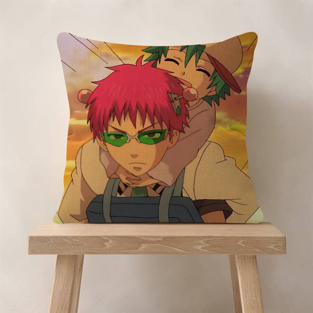 Classic Anime The Disastrous Life Of Saiki K Maple Design Cushion Cover Happy Autumn Harvest Decor Holiday Pillow Cover