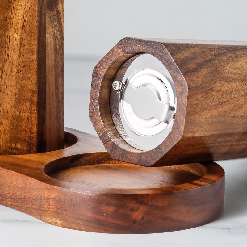 European-style Acacia Wood Pepper Grinder with Ceramic Core and Steel Ring Coarse and Fine Manual Grinder Set Kitchen Accessory